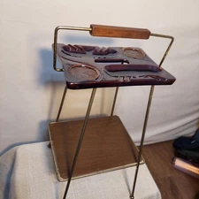 Vintage MCM Ceramic Ashtray Stand Side Table Brown MADE IN USA