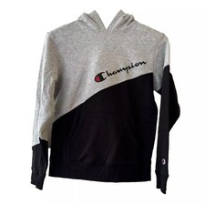 Champion Kids Youth Heritage Fleece Hoody Sweatshirt Size L Colorblock Gray Blk