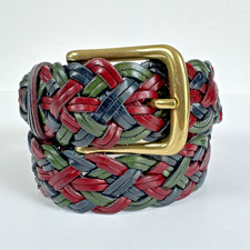 VTG Lands' End Braided Multicolor Unisex 100 Leather Belt Solid Brass Buckle 28