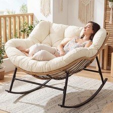 1 Piece Papasan Rocking Chair with Cushion Indoor Outdoor Oversized Padded Egg