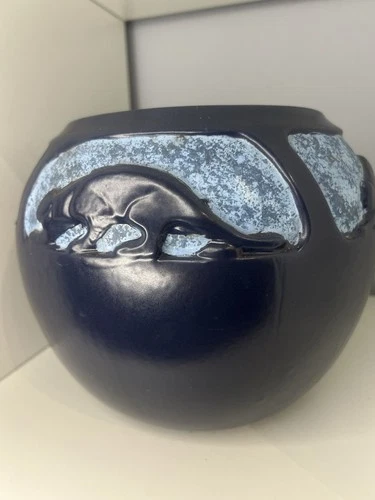 Royal Haeger Pottery 130th Anniversary Art Deco Panther Bowl Vase Black 088-82