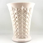 Rare Vintage Jeannette Glass Shell Pink Milk Glass Vase Crosshatch Pattern 7"