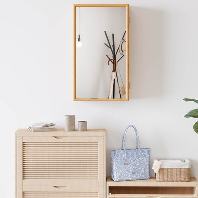 Bathroom Medicine Cabinet w/ 2 Adjustable Cabinet Shelves Mirror Natural