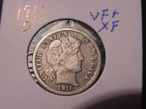 1911-D BARBER DIME VF + XF ORIGINAL COIN POPULAR DATE PQ SHIPS FREE