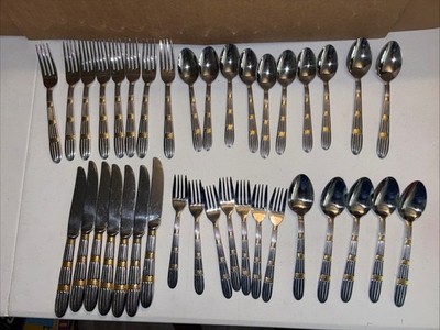 PFALTZGRAFF GOLDEN STRATA FLATWARE 37 PC LOT KNIFES, FORKS & SPOONS