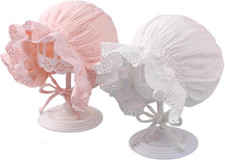 Babygirls Soft Cotton Muslin-Bonnet - Vintage Lace Ruffle Newborn Sun Protection