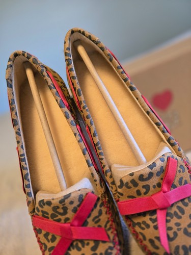 I Heart ❤ UGG Australia Belle Moc Slipper Chestnut/Red/Leopard Fur Wool Suede 10 - Picture 5 of 13