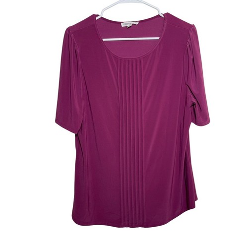Perseption Concepts Bluse Damen XL Lila Kurzarm Rundhals Vergoldet Oberteil