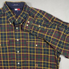 Vintage Tommy Hilfiger Mens XL Plaid Button Down Shirt Multicolor Crest Logo