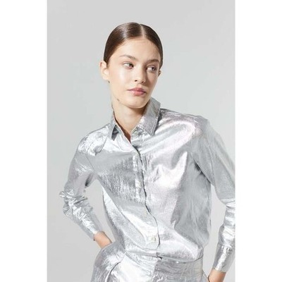Lanhtropy San Marino Silver Metallic Linen Shirt, New with tag, Size S