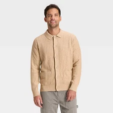 Men's Collared Cardigan Sweater - Goodfellow & Co Oatmeal M
