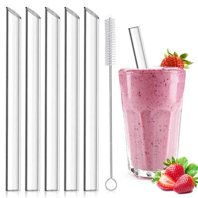 winbest 5 Stück Bubble Tea Strohhalme [+Reinigungsbürste], EXTRA DICKE Glas S