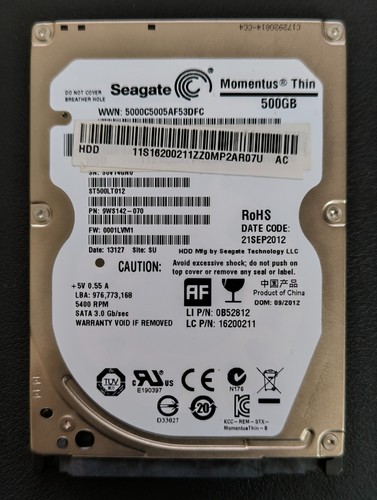 Festplatte Seagate 500Gb 500C5005AF53DFC  5400Rpm SATA III 2,5"