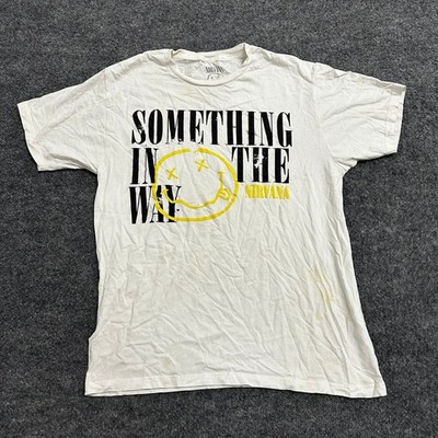 Nirvana T-Shirt Mens Size M White Something In The Way Smiley Face Stains