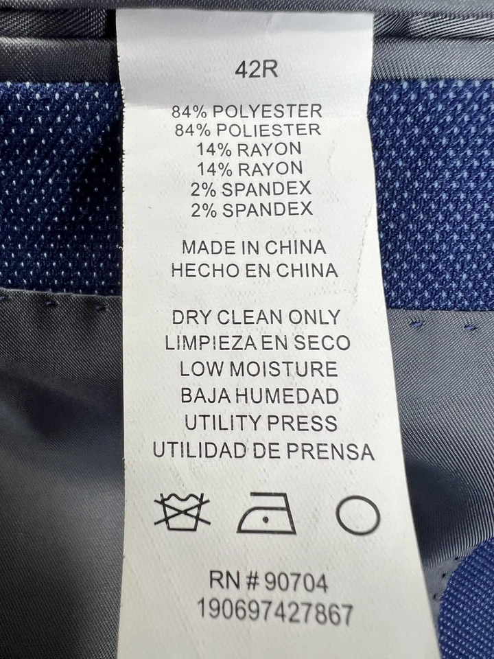 Perry Ellis Portfolio Suit Mens 42R 36x32 Blue Slim Fit 2 Piece Two Button - Image 4 of 4