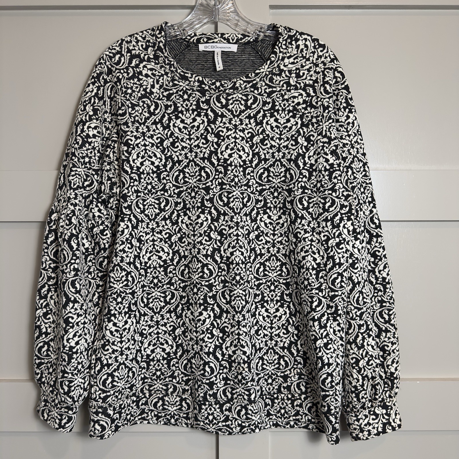 BCBGeneration Long Sleeve Damask Pattern Top Blou… - image 2