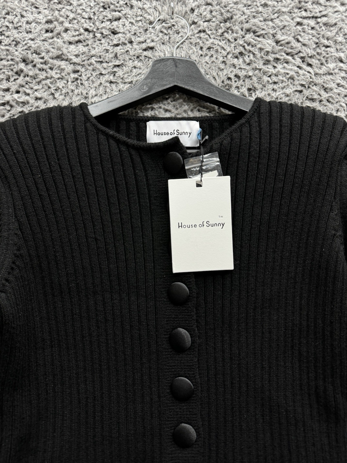 House Of Sunny Cardigan Classic Rib Knit Sweater in Black Size US 10 UK 14 NWT
