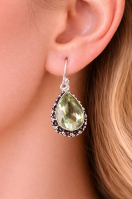 Green Amethyst Gemstone 925 Sterling Silver Jewelry Oxidized Women Earrings Gift