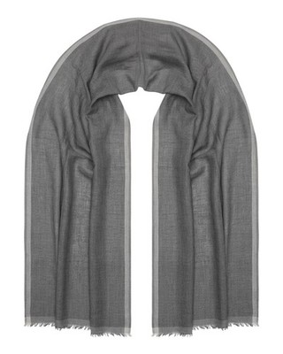 Lanvin Soft Luxurious Linen Cotton Blend Gray Fringe Scarf
