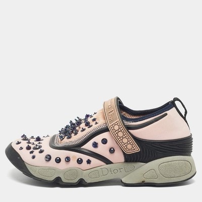 Dior Pink Fabric and Mesh Fusion Slip On Sneaker Größe 39,5