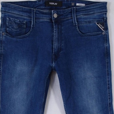 Mens Replay M914 ANBASS Stretch Slim Tapered Blue Jeans W32 L32