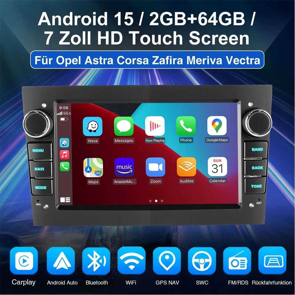 DAB+ Für Opel Corsa C/D Zafira B Astra G H Android 15 iOS Carplay Autoradio GPS - Bild 2 von 4