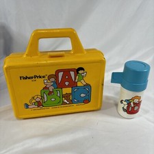 FISHER PRICE Play ABC Yellow Lunch Box 638 Set 1979 Vintage Cup Thermos Vintage