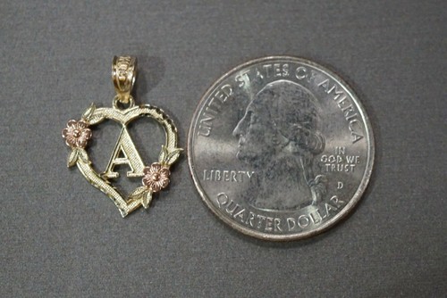 10K massives Gelbgold 0,75" Diamantschliff Initiale Herz mit Rose Charm Anhänger. - Bild 10 von 146