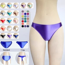 Women Satin Panties Shiny Briefs Knickers Opaque Low Waist Shorts Underwear Gym