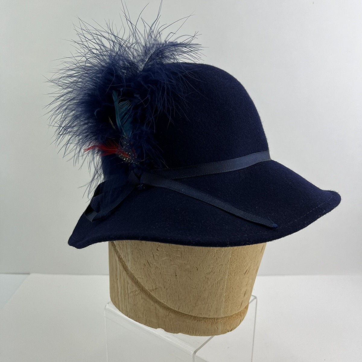 Vtg Womens Blue Hat Doeskin 100% Wool Felt George Bollman Co 