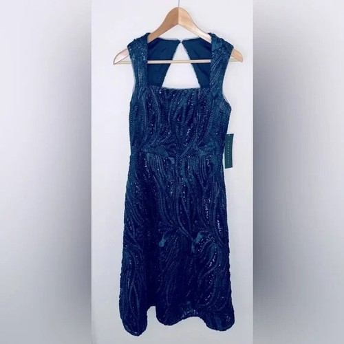 AIDAN MATTOX Embellished Zippered Sleeveless A-Line Midi NWT Size 4 Twilight - Picture 4 of 10