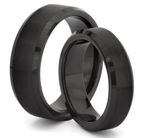 Tungsten Carbide Men's Wedding Band Ring Full Polished Black Plated - 7-13-image