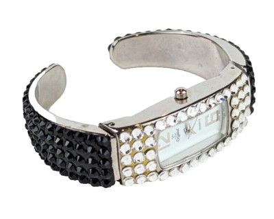 Jimmy Crystal Silver Tone Watch w SWOROVSKI Clear and Black Crystals NEW BATT