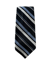 VINTAGE POLO RALPH LAUREN BLUE WHITE STRIPE HAND MADE USA SILK COTTON NECK TIE