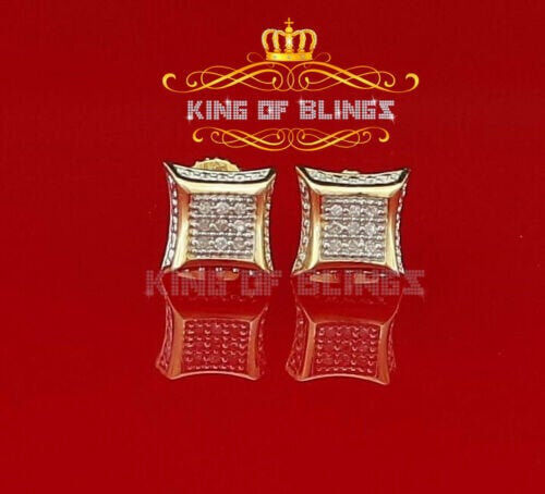10K Yellow Gold with Real 0.05CT Diamond Men's /Womens Square Stud Earring - Picture 4 of 11
