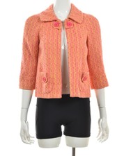 Jennifer Reale Design Womens Jacket Size 0 Pink Yellow Basic 3/4 Sleeve Silk