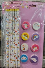 I Love School Unicorn Stationery Set incl Spiral Notebook 6 Pencils 8 Erasers