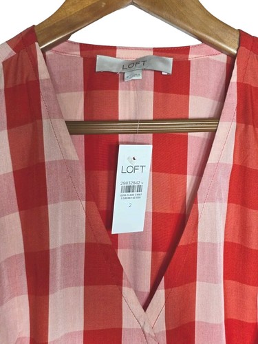 Vestido envolvente midi a cuadros rojo blanco Loft nuevo con etiquetas talla 2 - Imagen 9 de 11