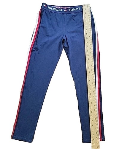 Tommy Hilfiger Legging Stretch Track Pant Girl Xl 16 Logo Waist Side Stripe Blue - Picture 12 of 13