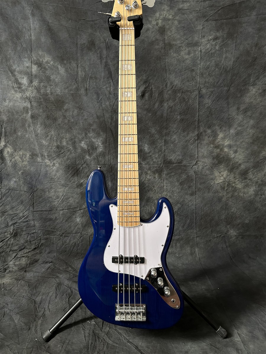 5 String Blue Electric Jazz Bass Guitar Maple Fretboard