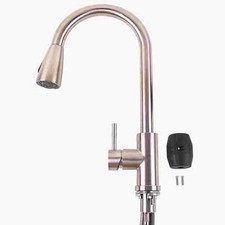 Kitchen Faucet Pull Down Sprayer Stainless Steel 360 Degree Spout Single Handle