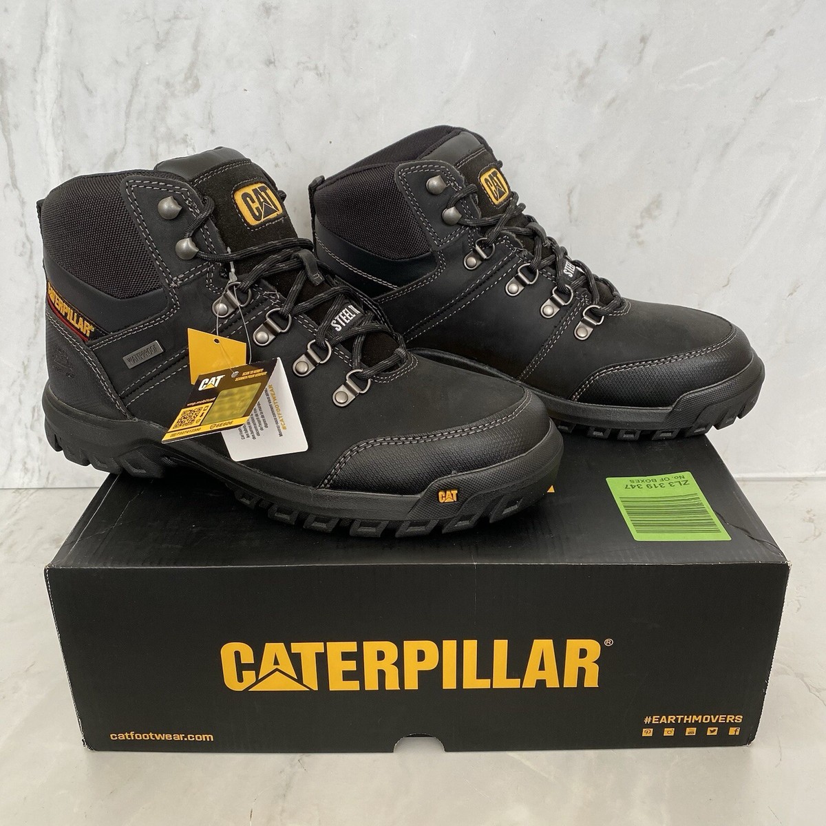 Mens Caterpillar Framework Leather Steel Toe Black Safety Boots