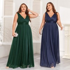 Women's Elegance V-neck Sparkling Chiffon Slit Evening Gown Bridesmaid Dresses