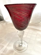 Artland Blown Ruby Red Gold Dust Glitter Wine Water Goblet Clear Stem