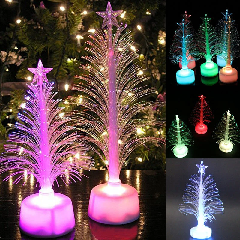 Fiber Optic Colored LED Light up Mini Christmas Tree w Star Battery Powered AU