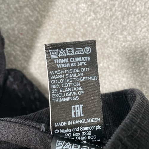 M&S Classic Women’s Black Needle Corduroy Cords Trousers Size UK12 Short - Picture 4 of 9
