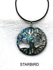 Abalone, White or Black Mother of Pearl Tree of Life Pendant Necklaces