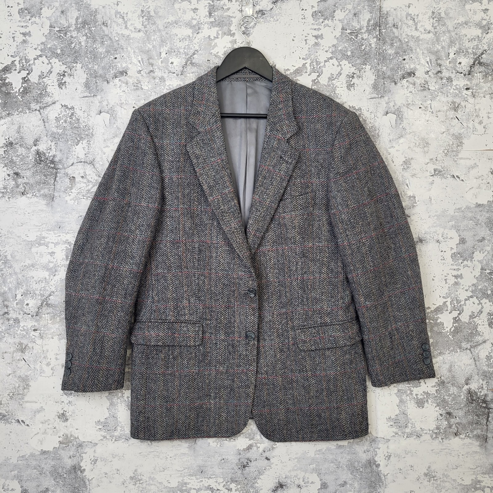 Brook Taverner Blazer Men 40S Grey Red Herringbone Tweed Wool Lapel Jacket C