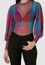 75 Only Hearts Womens Red Round Collar Long Sleeve Banded Cuffs Bodysuit Size L