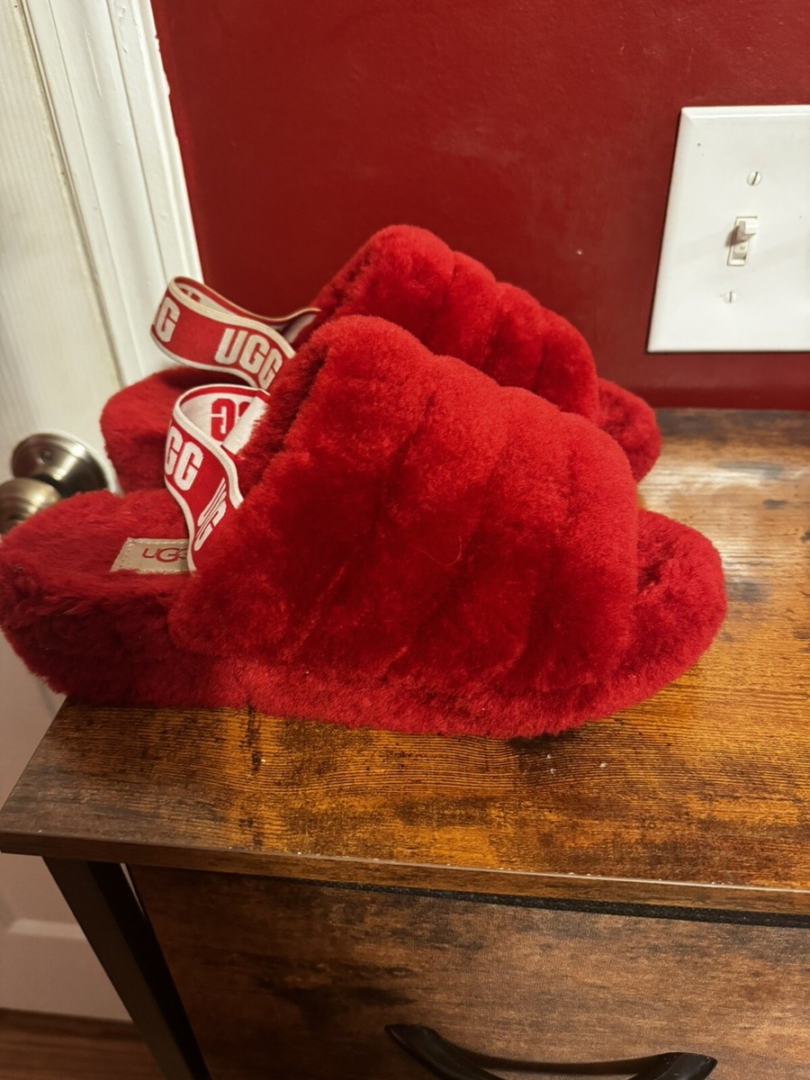 UGG 1015119 Australia Fluff Yeah Slide Red Sandals Slippers
